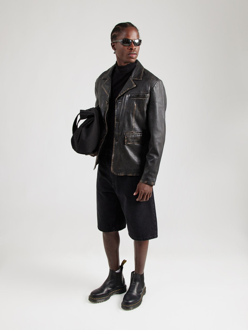 Men's Vintage Leather Blazer Jacket – Distressed Black