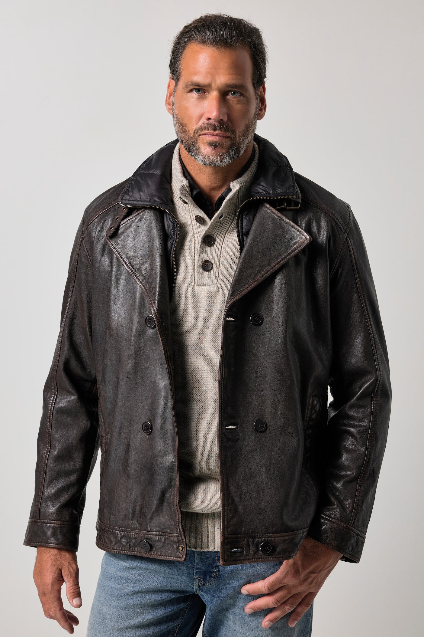 Men's Lamb Nappa Leather Pea Coat – Real Leather Caban with Removable Insert (L–7XL)