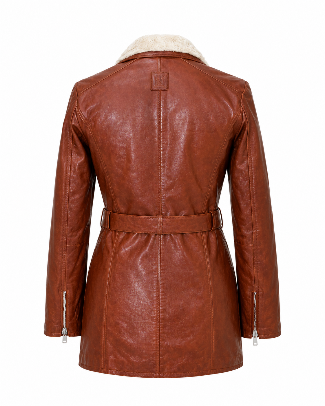 Women’s Shearling-Collar Leather Moto Coat