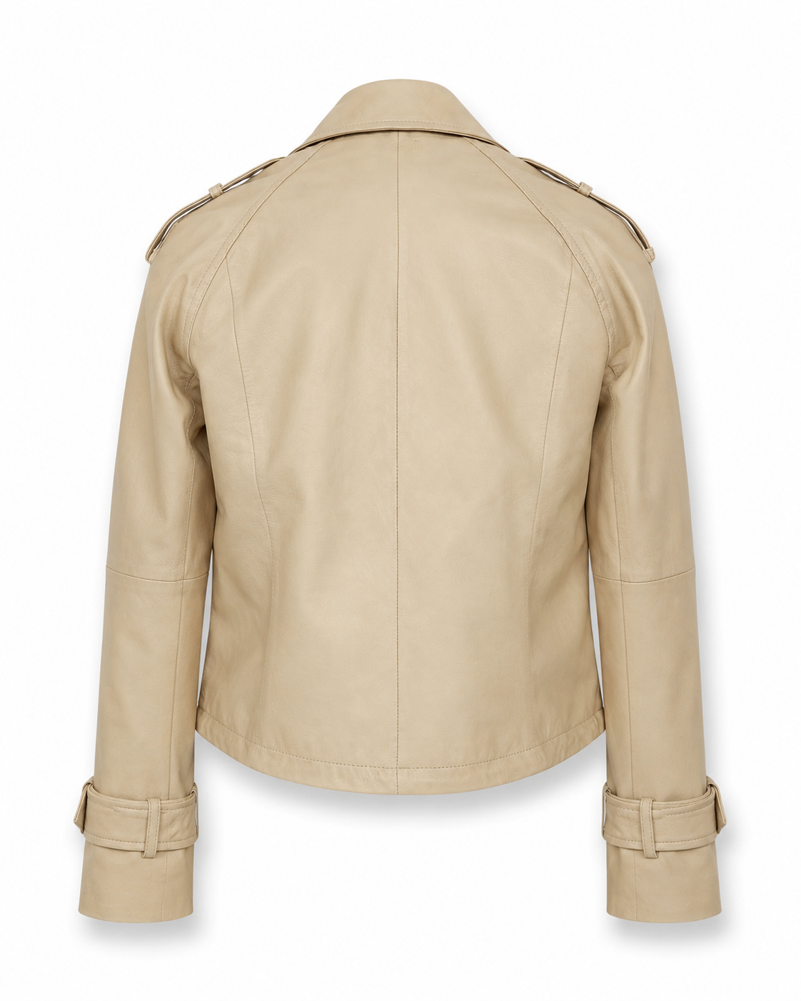 Women’s Cropped Leather Trench Jacket with Belted Cuffs