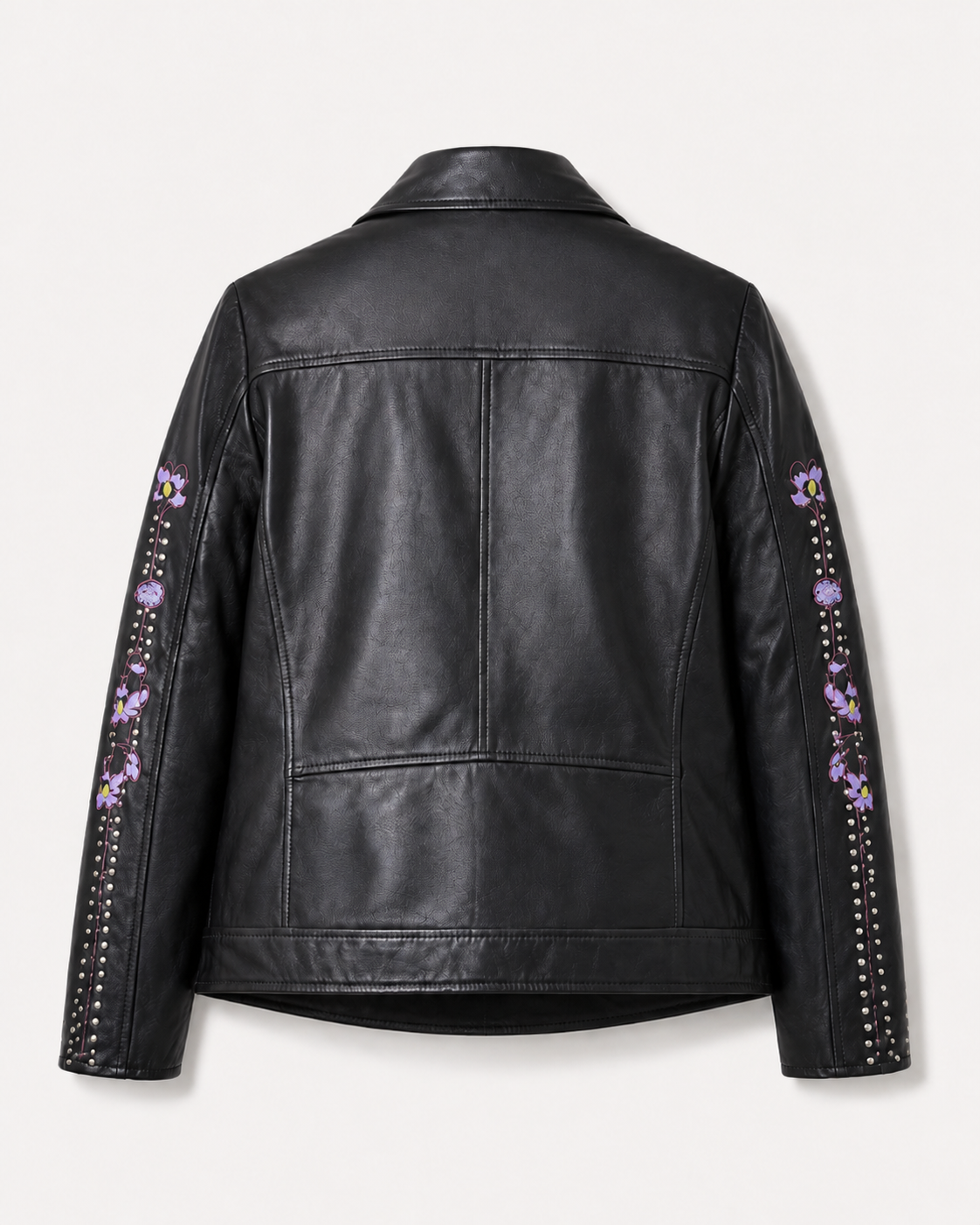 Women’s Floral Embroidered Leather Biker Jacket