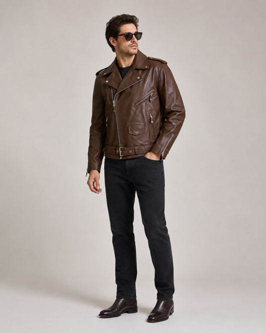 Men’s Buffalo Leather Biker Jacket with Belt