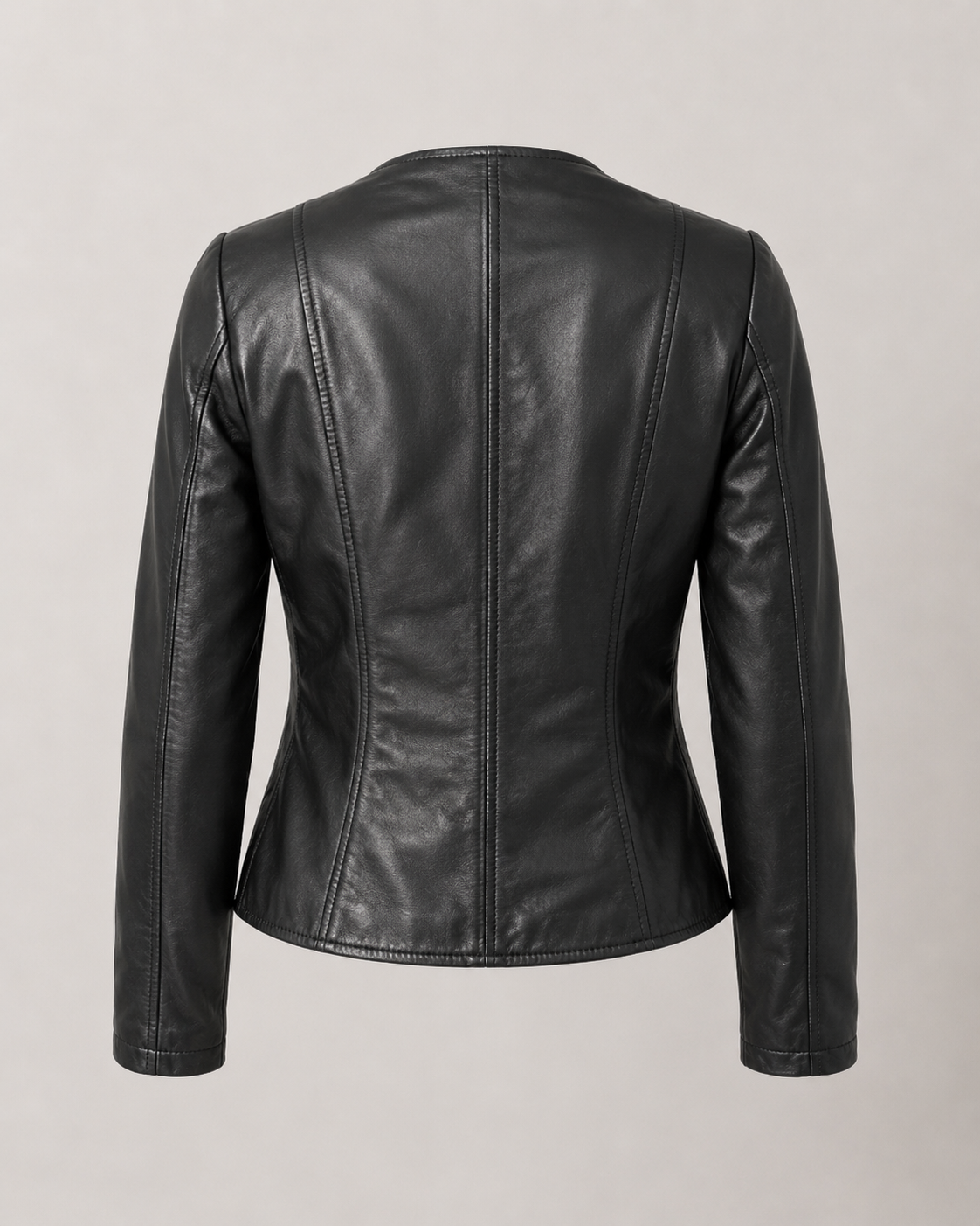 Women’s Collarless Leather Biker Jacket