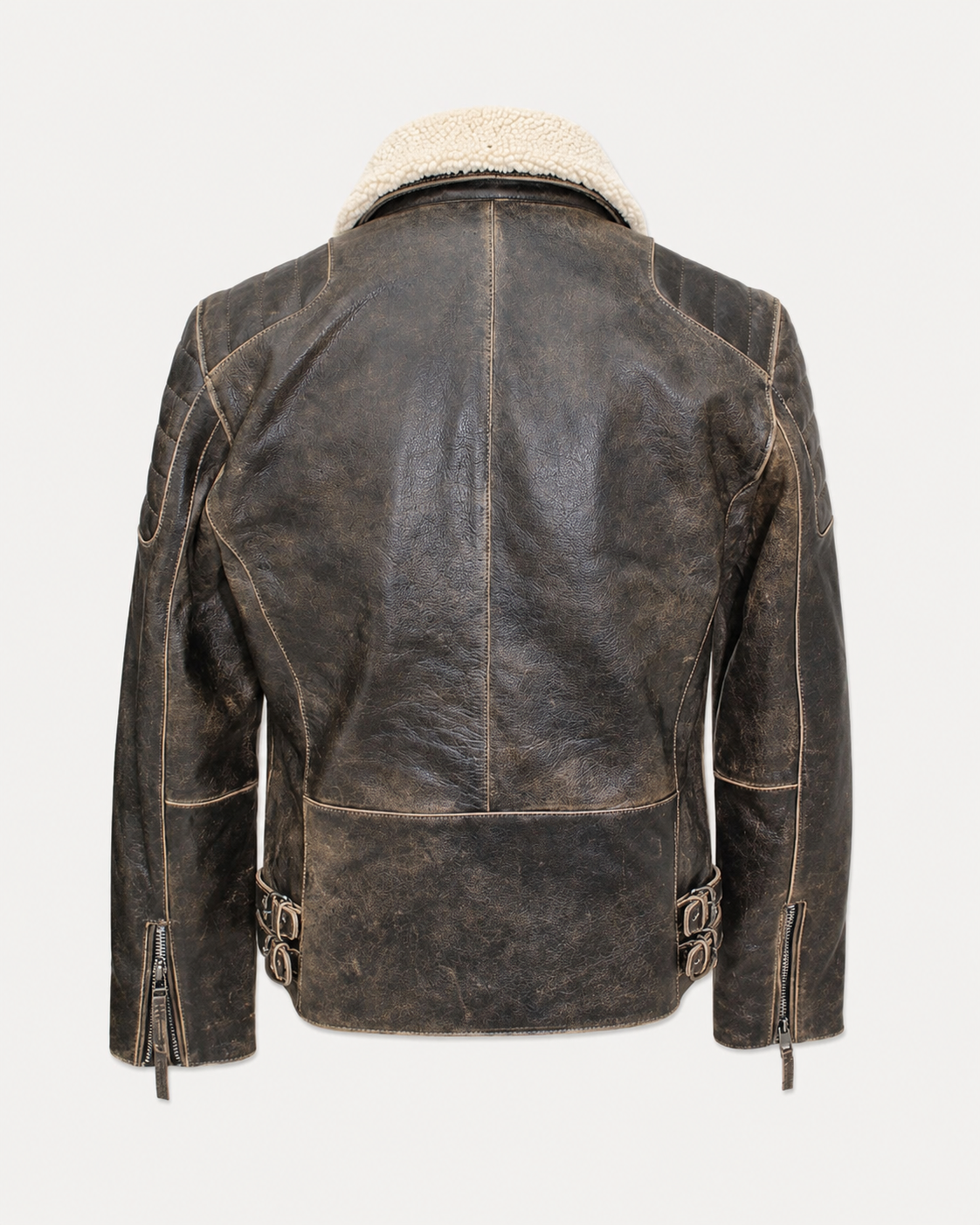 Men’s Distressed Cowhide Leather Jacket with Fur Collar