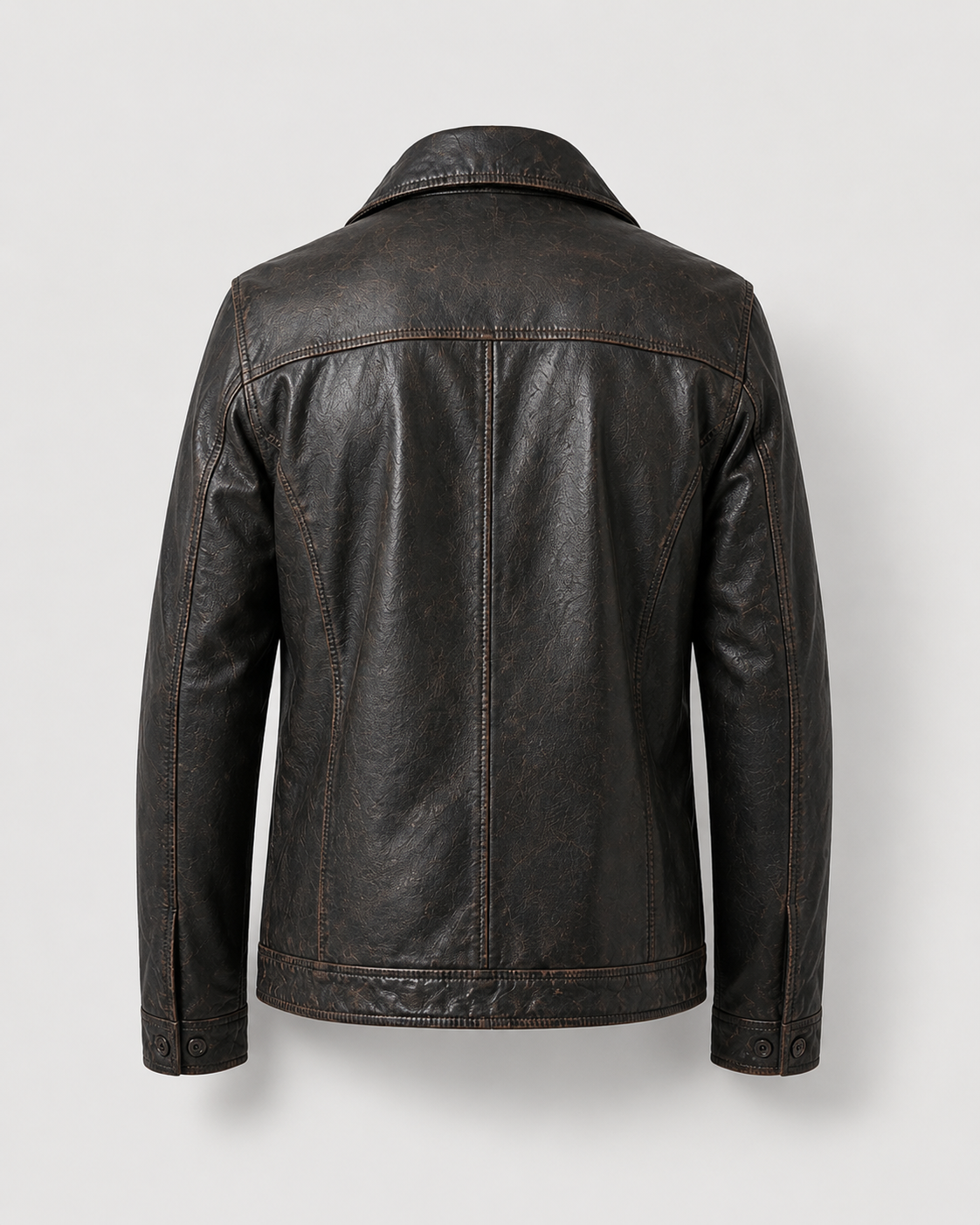 Men’s Distressed Leather Peacoat Jacket