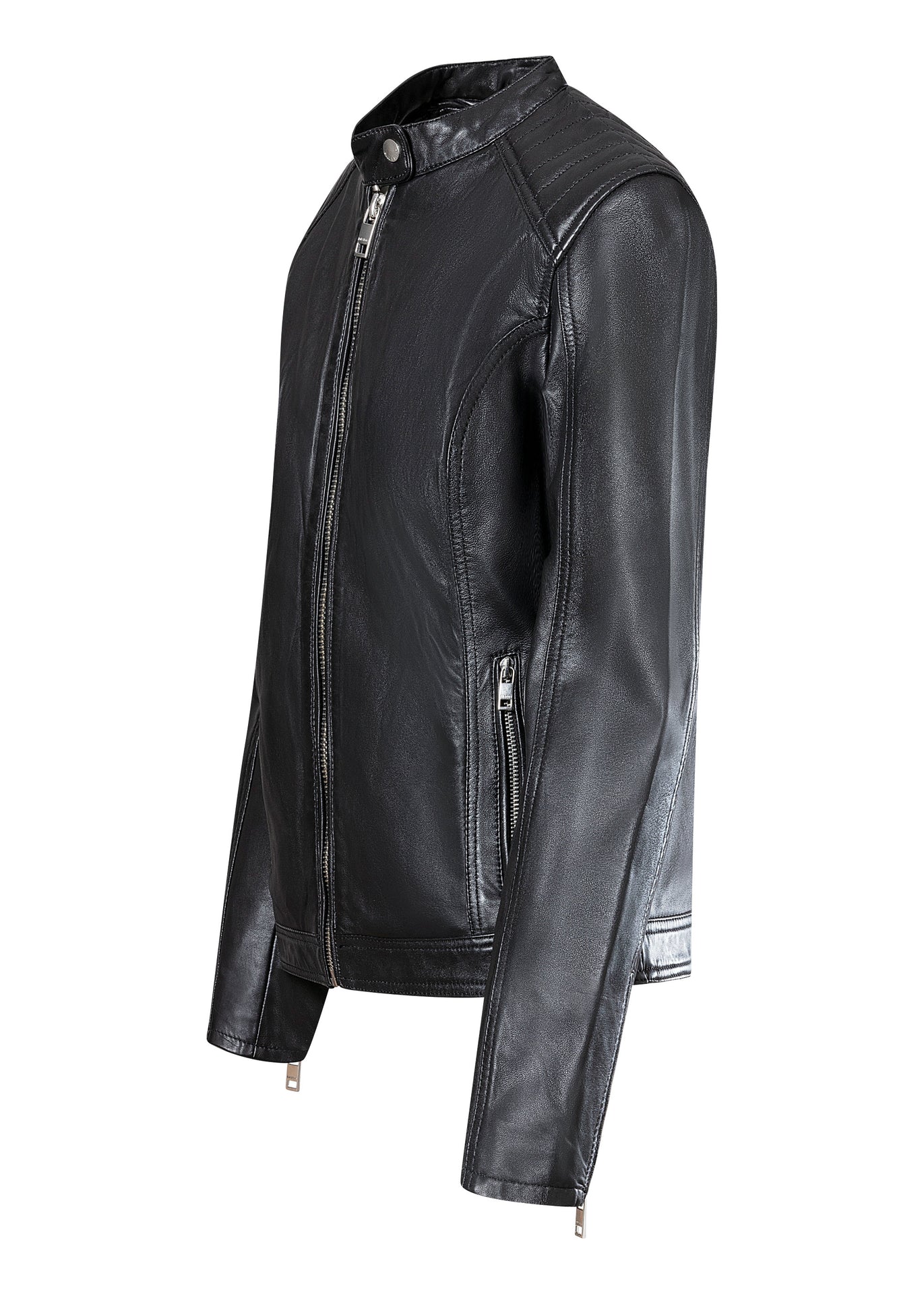 Women's Lambskin Leather Cafe Racer Jacket – Black