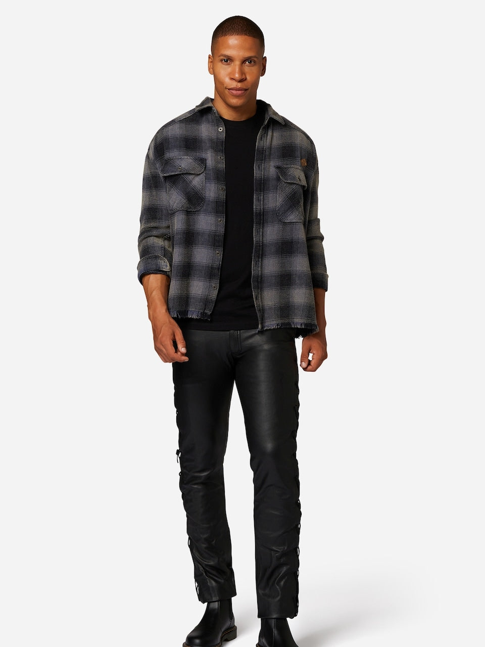 Men's Waxed Cow Leather Pants – Slim Straight-Leg Black