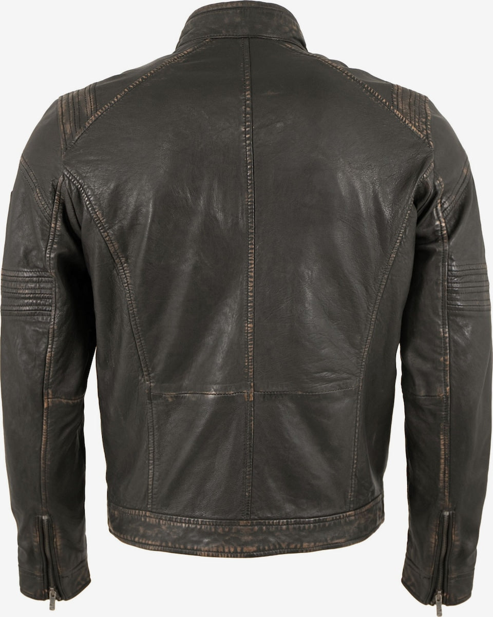 Men's Vintage Leather Racer Jacket with Chest Pockets – Black