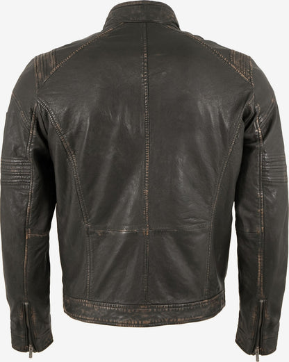 Men's Vintage Leather Racer Jacket with Chest Pockets – Black