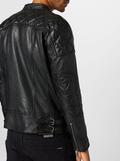 Men's Padded Leather Biker Jacket – Black Quilted Racer