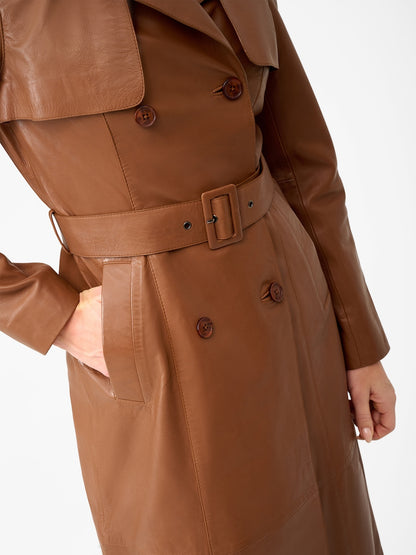 Women's Lamb Leather Trench Coat – Belted Cognac, Black or Beige