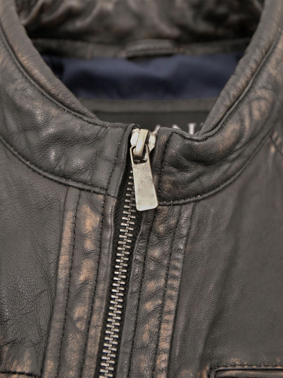 Men's Vintage Leather Racer Jacket with Chest Pockets – Black