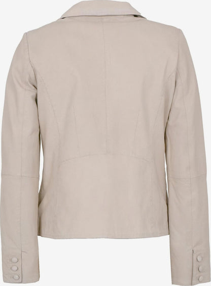 Women's Leather Blazer Jacket – Tailored Beige Single Button