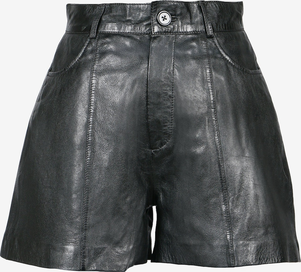 Women's Black Leather Shorts – Relaxed Side-Pocket Style