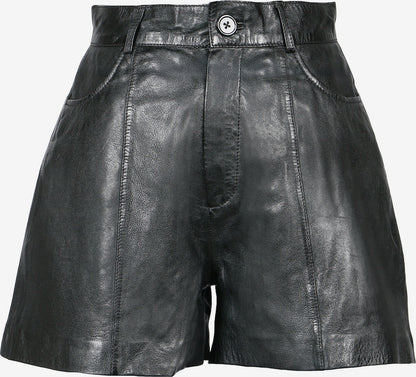 Women's Black Leather Shorts – Relaxed Side-Pocket Style