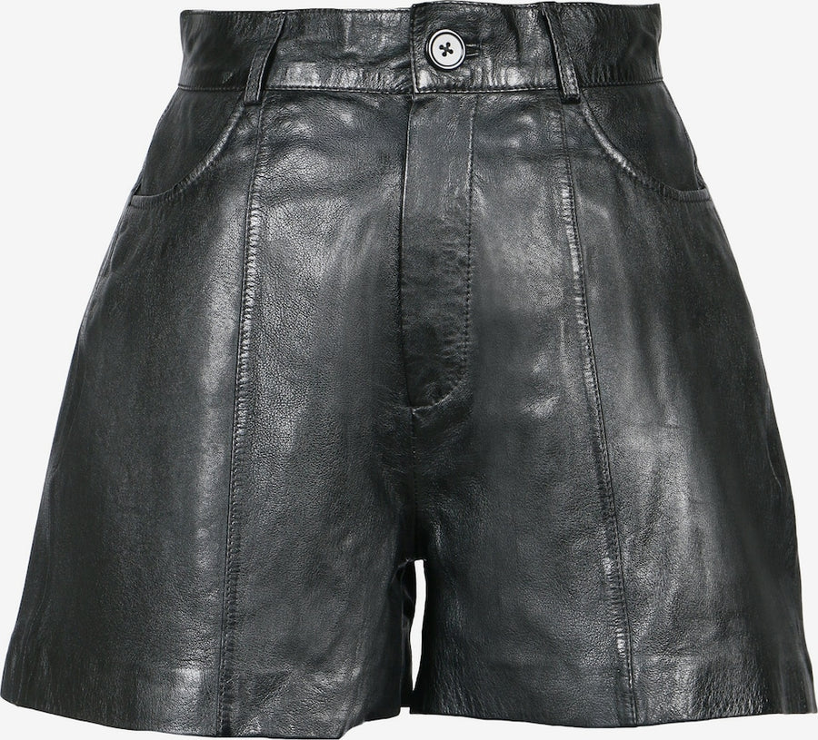 Women's Black Leather Shorts – Relaxed Side-Pocket Style
