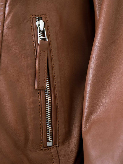 Women's Lamb Leather Moto Jacket – Fitted Tan Brown