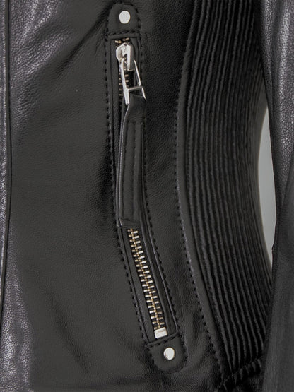 Women's Lamb Leather Biker Jacket – Black Asymmetric Moto