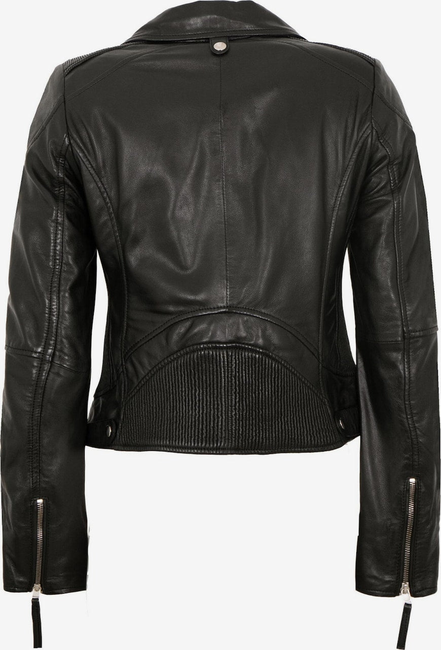 Women's Lamb Leather Biker Jacket – Black Asymmetric Moto