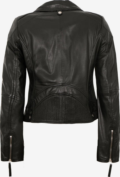 Women's Lamb Leather Biker Jacket – Black Asymmetric Moto