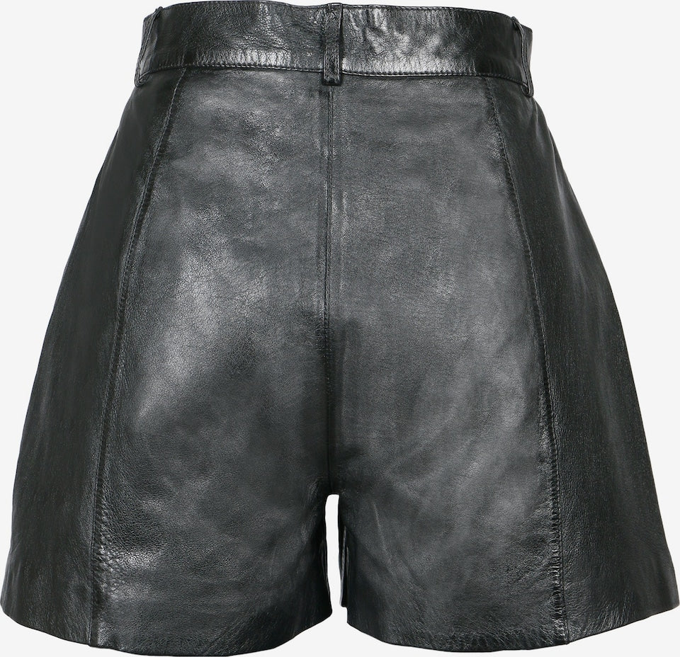 Women's Black Leather Shorts – Relaxed Side-Pocket Style