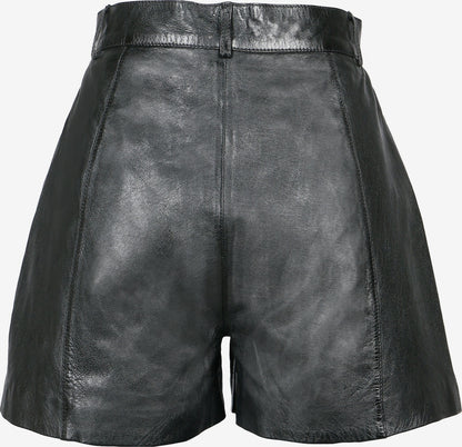 Women's Black Leather Shorts – Relaxed Side-Pocket Style