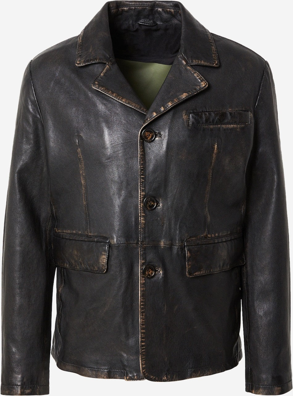 Men's Vintage Leather Blazer Jacket – Distressed Black