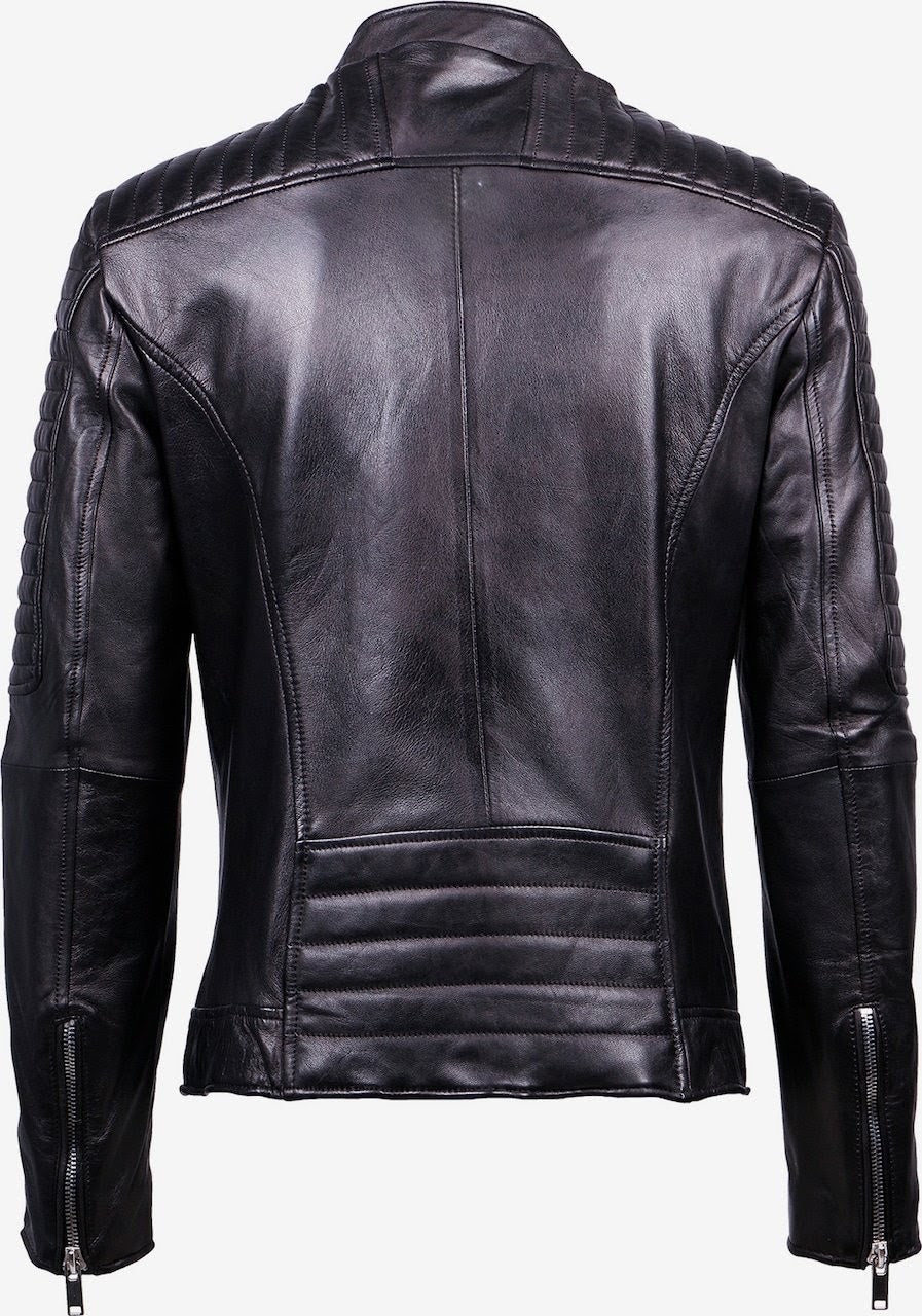 Men's Asymmetric Leather Biker Jacket – Black Quilted Perfecto