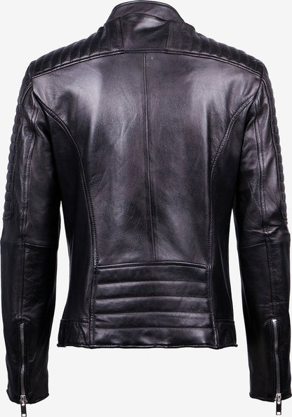 Men's Asymmetric Leather Biker Jacket – Black Quilted Perfecto