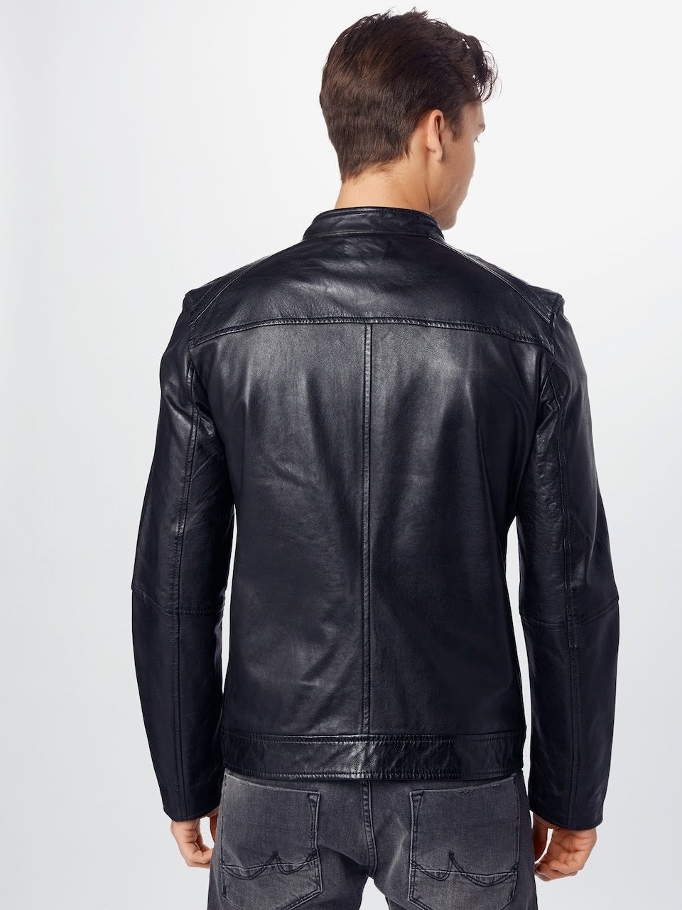 Men's Leather Cafe Racer Jacket – Black or Cognac Minimal Biker