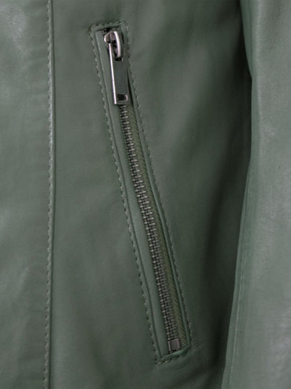 Women's Lamb Leather Racer Jacket – Black, Green or Red Fitted Biker