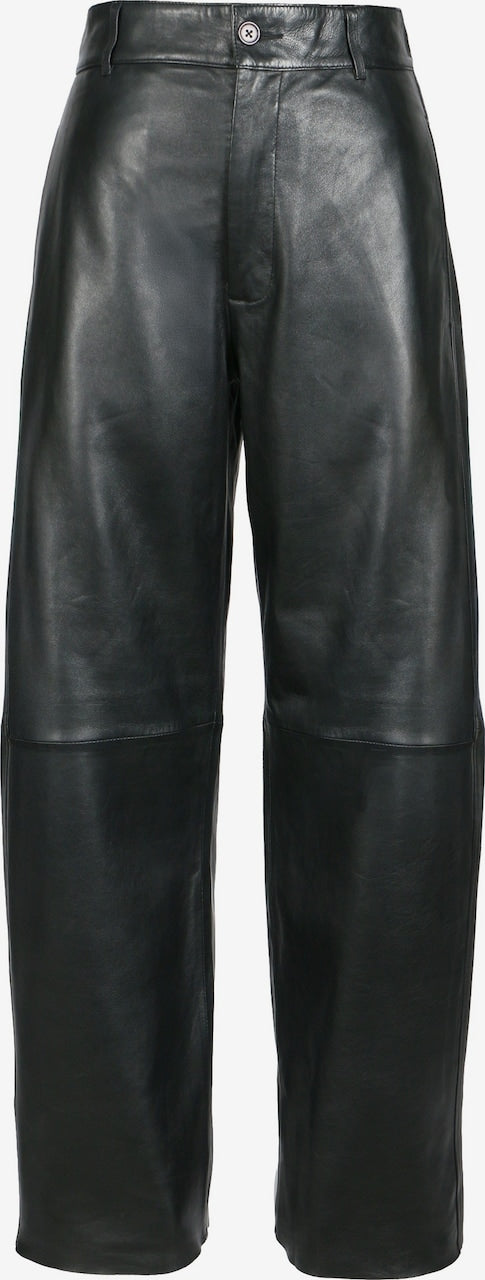 Women's Black Leather Wide-Leg Pants – Side-Pocket Style