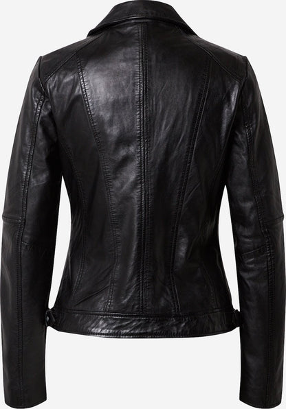 Women's Sheep Leather Biker Jacket – Black Asymmetric Perfecto