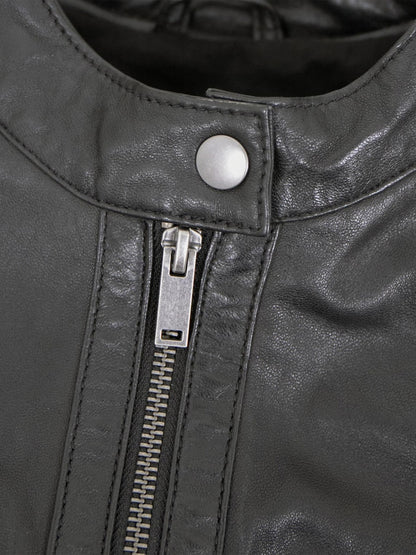 Women's Lamb Leather Racer Jacket – Black, Green or Red Fitted Biker