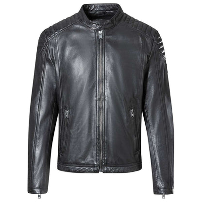 Men's Vegetable-Tanned Sheepskin Leather Cafe Racer Jacket – Real Leather Quilted Shoulder Jacket (S–3XL)