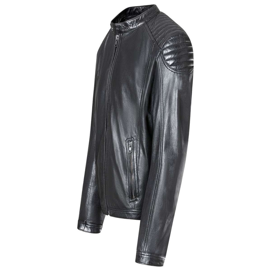 Men's Vegetable-Tanned Sheepskin Leather Cafe Racer Jacket – Real Leather Quilted Shoulder Jacket (S–3XL)