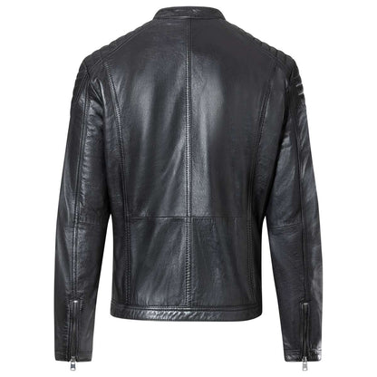 Men's Vegetable-Tanned Sheepskin Leather Cafe Racer Jacket – Real Leather Quilted Shoulder Jacket (S–3XL)