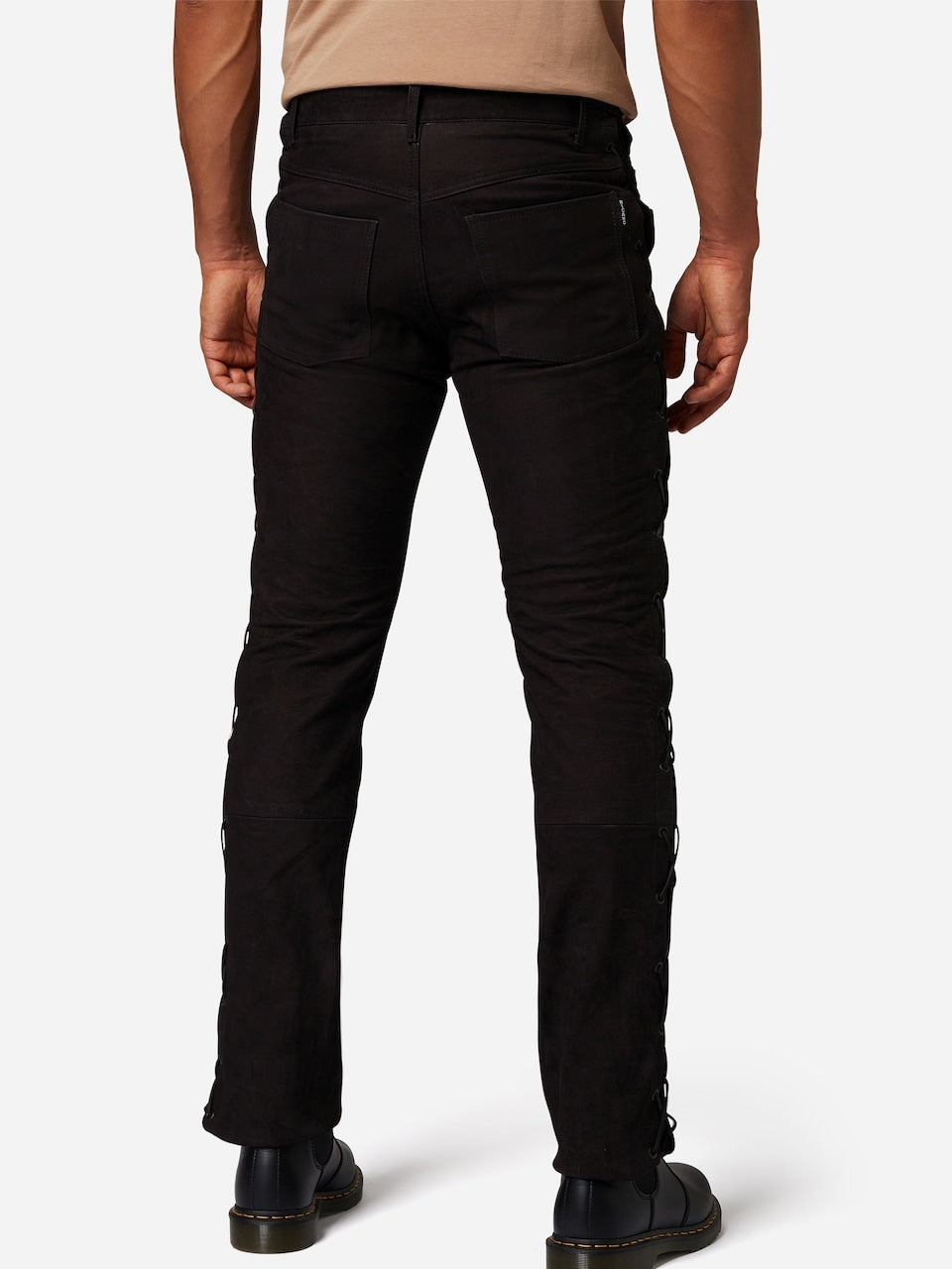 Men's Leather Pants with Laced Side Panels – Slim Fit Black