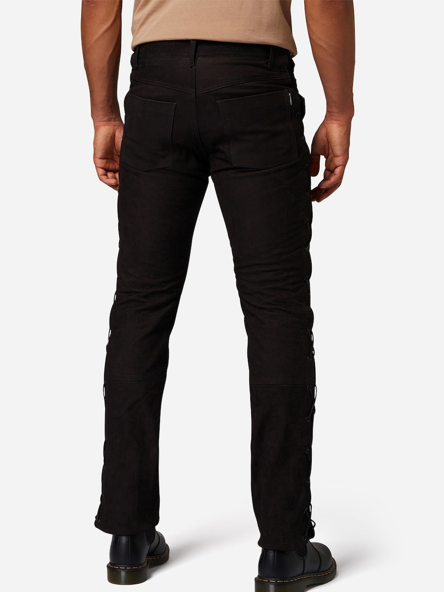 Men's Leather Pants with Laced Side Panels – Slim Fit Black