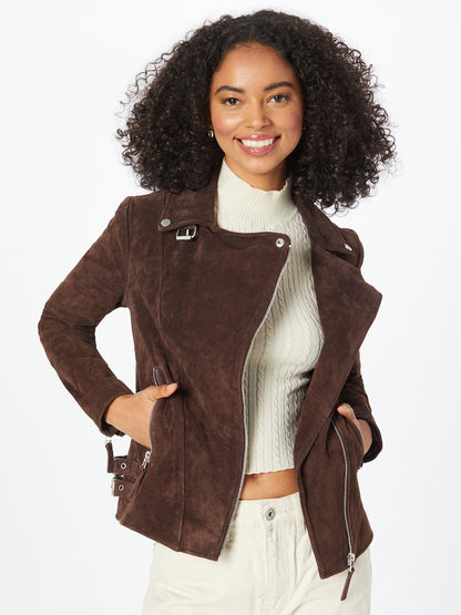 Women's Fitted Leather Biker Jacket – Asymmetric Zip Moto