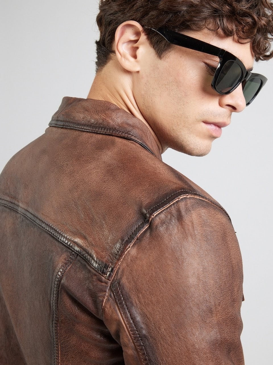 Men's Vintage Leather Trucker Jacket – Burnished Brown