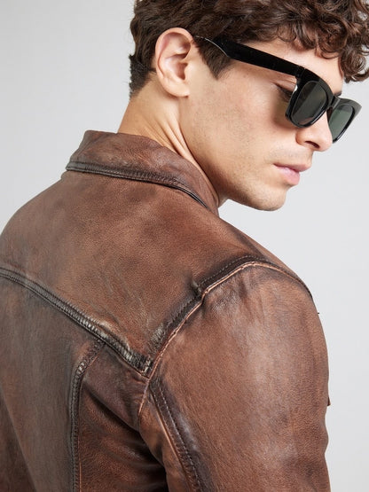 Men's Vintage Leather Trucker Jacket – Burnished Brown