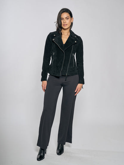 Women's Fitted Leather Biker Jacket – Asymmetric Zip Moto