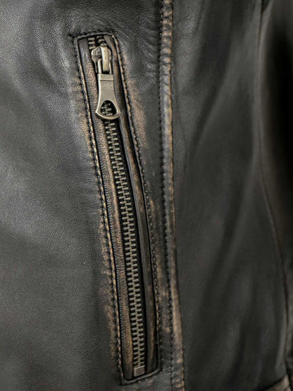 Men's Vintage Lamb Leather Jacket with Hooded Insert – Black