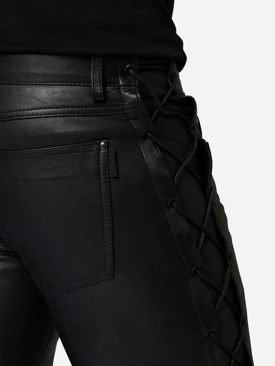 Men's Waxed Cow Leather Pants – Slim Straight-Leg Black