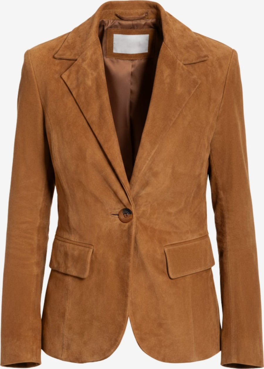 Women's Leather Blazer Jacket – Tailored Cognac Single Button