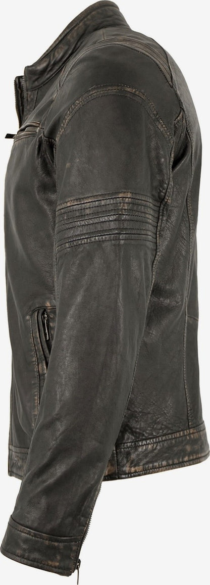 Men's Vintage Leather Racer Jacket with Chest Pockets – Black