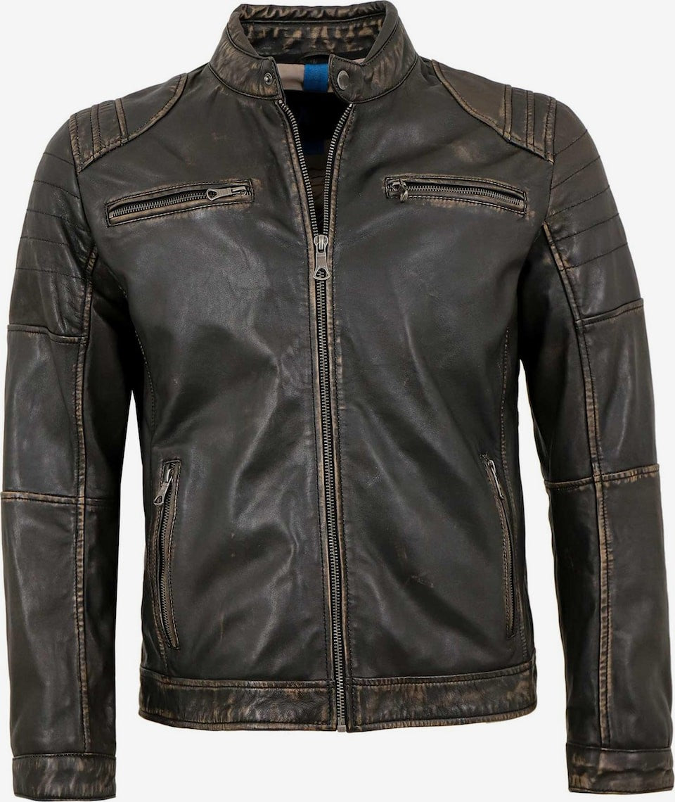 Men's Vintage Lamb Leather Jacket with Hooded Insert – Black