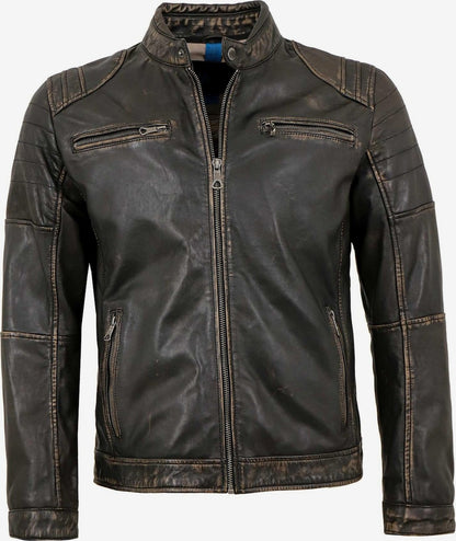 Men's Vintage Lamb Leather Jacket with Hooded Insert – Black