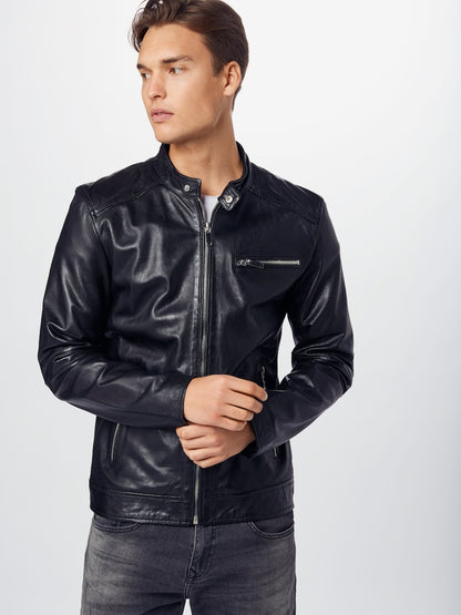 Men's Leather Cafe Racer Jacket – Black or Cognac Minimal Biker